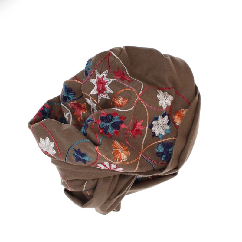 Fashion, accesorii si bijuterii - Femei - Accesorii femei - Esarfe si fulare femei - Esarfa dama, din lana, Buticcochet, 70x180 cm, model cu boderie, Maro - ES3470 - Infinity.ro