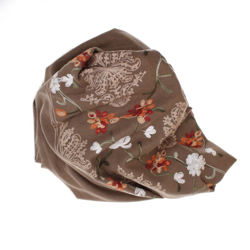 Fashion, accesorii si bijuterii - Femei - Accesorii femei - Esarfe si fulare femei - Esarfa dama, din lana, Buticcochet, 70x180 cm, model cu boderie, Maro - ES3475 - Infinity.ro