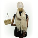 Fashion, accesorii si bijuterii - Femei - Accesorii femei - Esarfe si fulare femei - Esarfa dama, din lana, Buticcochet, 70x180 cm, model cu boderie, Bej - ES3472 - Infinity.ro