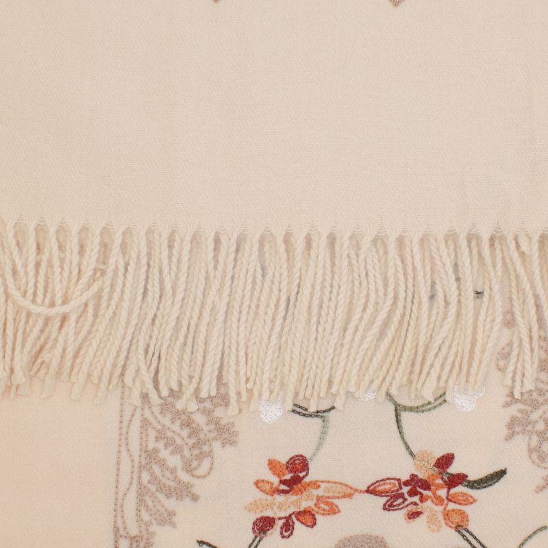 Fashion, accesorii si bijuterii - Femei - Accesorii femei - Esarfe si fulare femei - Esarfa dama, din lana, Buticcochet, 70x180 cm, model cu boderie, Bej - ES3472 - Infinity.ro