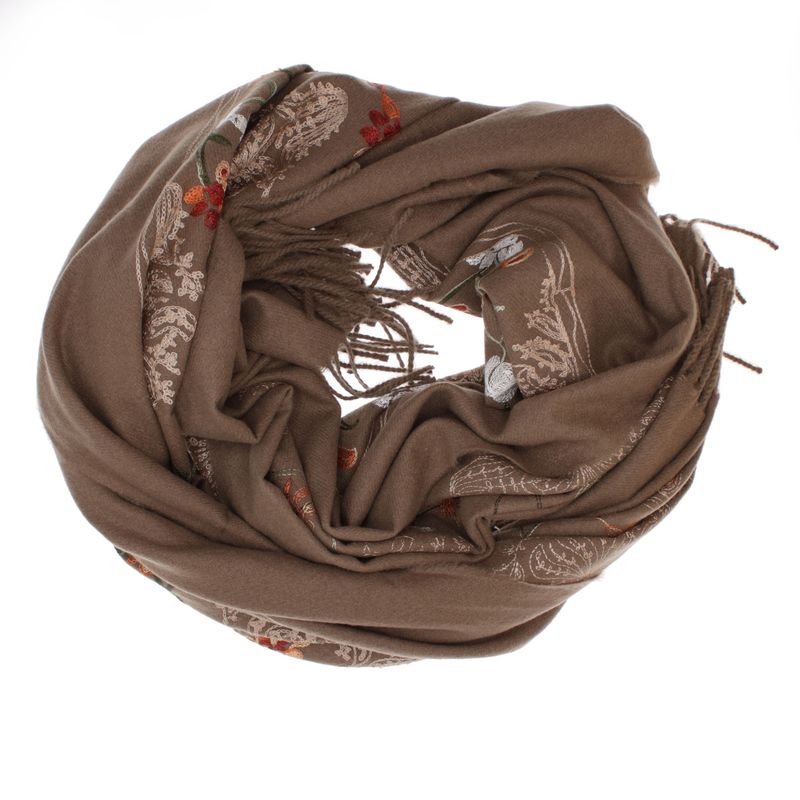 Fashion, accesorii si bijuterii - Femei - Accesorii femei - Esarfe si fulare femei - Esarfa dama, din lana, Buticcochet, 70x180 cm, model cu boderie, Maro - ES3475 - Infinity.ro