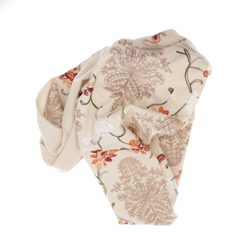 Fashion, accesorii si bijuterii - Femei - Accesorii femei - Esarfe si fulare femei - Esarfa dama, din lana, Buticcochet, 70x180 cm, model cu boderie, Bej - ES3472 - Infinity.ro