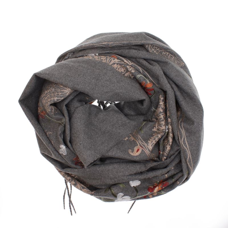 Fashion, accesorii si bijuterii - Femei - Accesorii femei - Esarfe si fulare femei - Esarfa dama, din lana, Buticcochet, 70x180 cm, model cu boderie, Gri - ES3478 - Infinity.ro