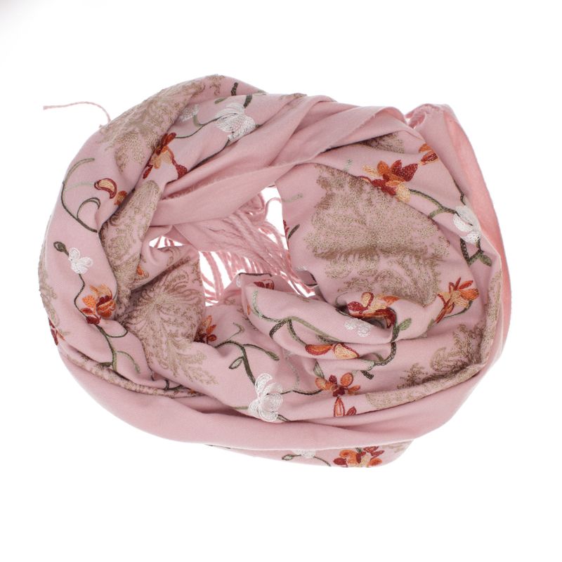 Fashion, accesorii si bijuterii - Femei - Accesorii femei - Esarfe si fulare femei - Esarfa dama, din lana, Buticcochet, 70x180 cm, model cu boderie, Roz - ES3474 - Infinity.ro