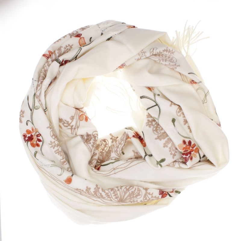 Fashion, accesorii si bijuterii - Femei - Accesorii femei - Esarfe si fulare femei - Esarfa dama, din lana, Buticcochet, 70x180 cm, model cu boderie, Alb - ES3476 - Infinity.ro