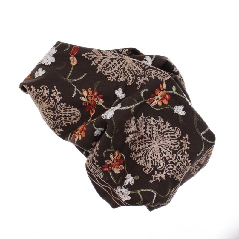 Fashion, accesorii si bijuterii - Femei - Accesorii femei - Esarfe si fulare femei - Esarfa dama, din lana, Buticcochet, 70x180 cm, model cu boderie, Maro inchis - ES3473 - Infinity.ro