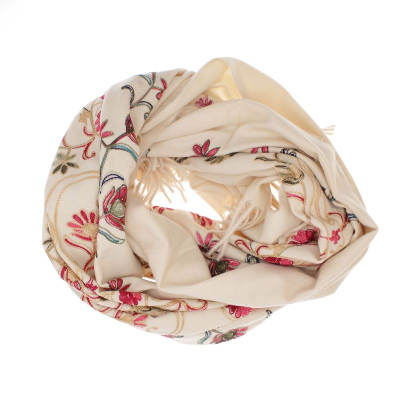 Fashion, accesorii si bijuterii - Femei - Accesorii femei - Esarfe si fulare femei - Esarfa dama, din lana, Buticcochet, 70x180 cm, model cu boderie, Bej - ES3481 - Infinity.ro
