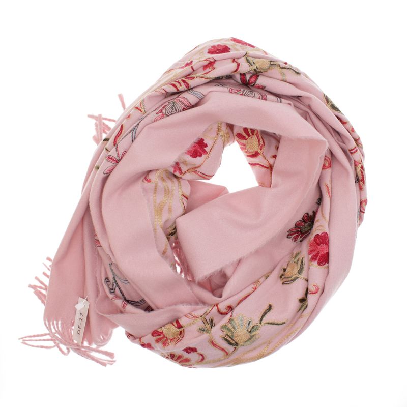 Fashion, accesorii si bijuterii - Femei - Accesorii femei - Esarfe si fulare femei - Esarfa dama, din lana, Buticcochet, 70x180 cm, model cu boderie, Roz - ES3484 - Infinity.ro