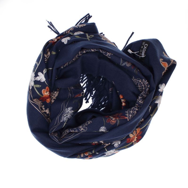 Fashion, accesorii si bijuterii - Femei - Accesorii femei - Esarfe si fulare femei - Esarfa dama, din lana, Buticcochet, 70x180 cm, model cu boderie, Bleumarin - ES3477 - Infinity.ro