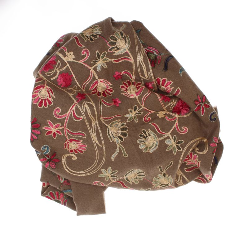 Fashion, accesorii si bijuterii - Femei - Accesorii femei - Esarfe si fulare femei - Esarfa dama, din lana, Buticcochet, 70x180 cm, model cu boderie, Maro - ES3485 - Infinity.ro