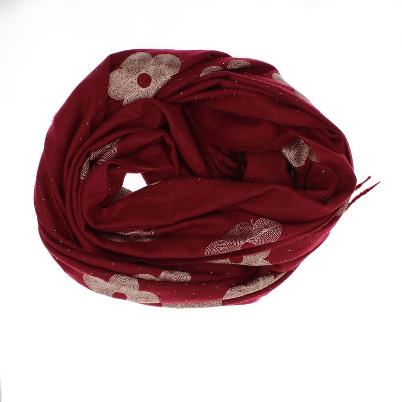 Fashion, accesorii si bijuterii - Femei - Accesorii femei - Esarfe si fulare femei - Esarfa dama, din lana, Buticcochet, 70x180 cm, model cu broderie si strasuri, Visiniu - ES3491 - Infinity.ro