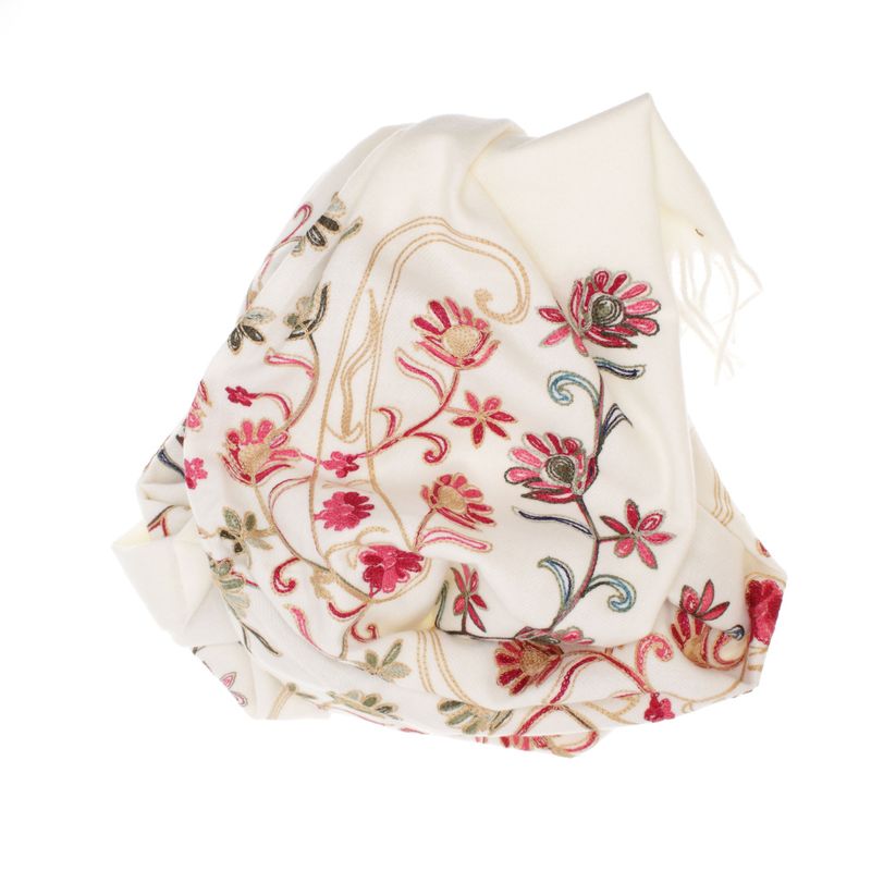 Fashion, accesorii si bijuterii - Femei - Accesorii femei - Esarfe si fulare femei - Esarfa dama, din lana, Buticcochet, 70x180 cm, model cu boderie, Alb - ES3486 - Infinity.ro