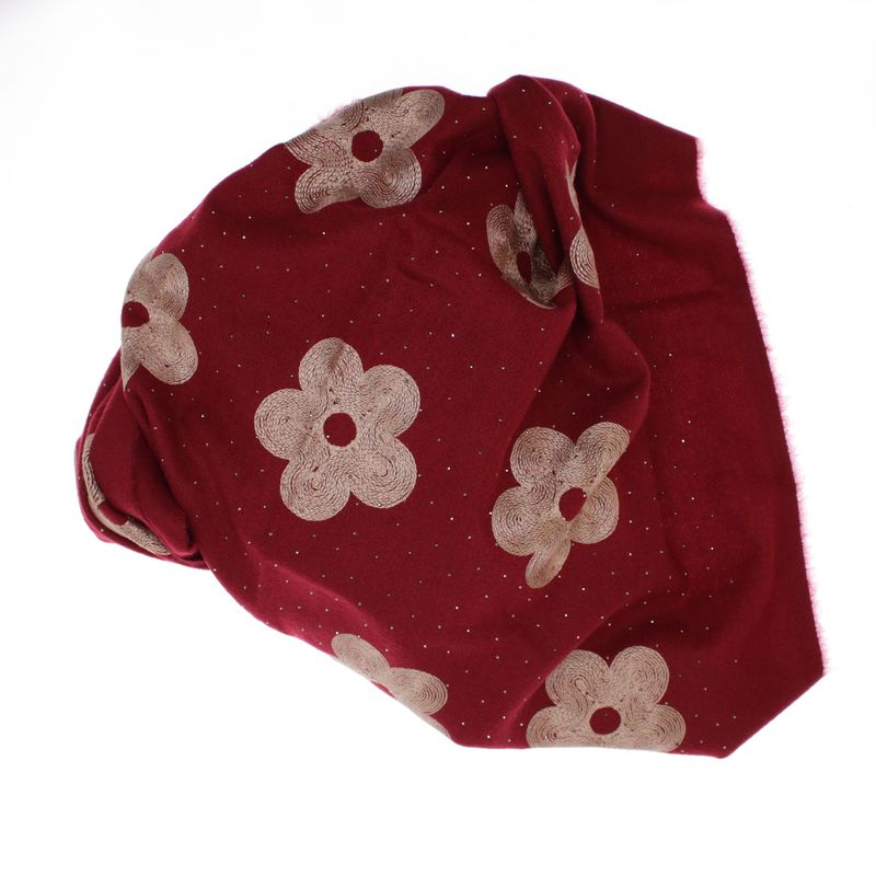 Fashion, accesorii si bijuterii - Femei - Accesorii femei - Esarfe si fulare femei - Esarfa dama, din lana, Buticcochet, 70x180 cm, model cu broderie si strasuri, Visiniu - ES3491 - Infinity.ro