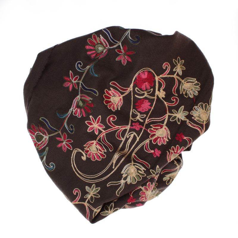 Fashion, accesorii si bijuterii - Femei - Accesorii femei - Esarfe si fulare femei - Esarfa dama, din lana, Buticcochet, 70x180 cm, model cu boderie, Maro inchis - ES3482 - Infinity.ro