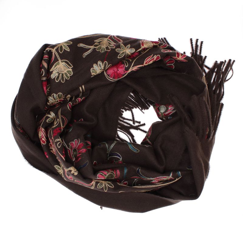 Fashion, accesorii si bijuterii - Femei - Accesorii femei - Esarfe si fulare femei - Esarfa dama, din lana, Buticcochet, 70x180 cm, model cu boderie, Maro inchis - ES3482 - Infinity.ro