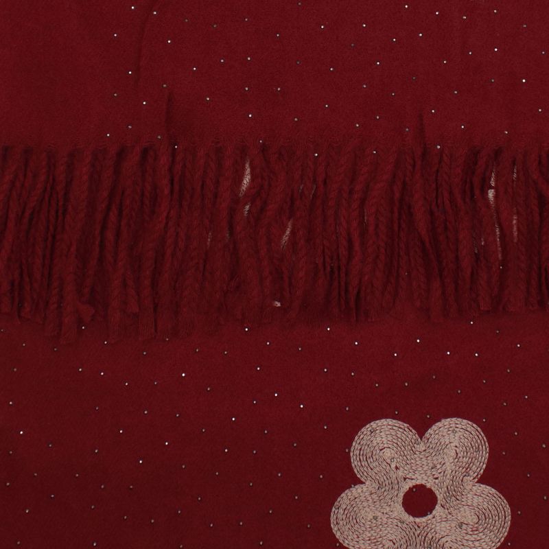 Fashion, accesorii si bijuterii - Femei - Accesorii femei - Esarfe si fulare femei - Esarfa dama, din lana, Buticcochet, 70x180 cm, model cu broderie si strasuri, Visiniu - ES3491 - Infinity.ro