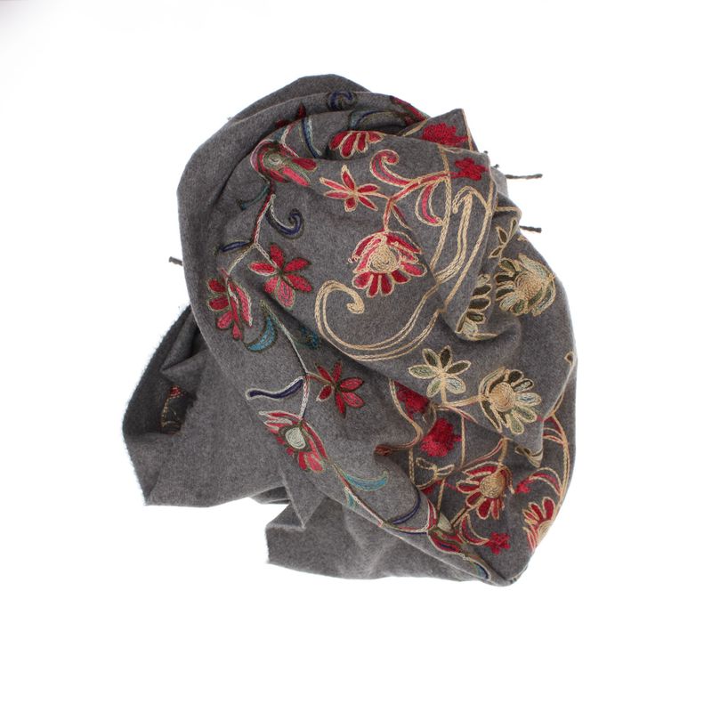 Fashion, accesorii si bijuterii - Femei - Accesorii femei - Esarfe si fulare femei - Esarfa dama, din lana, Buticcochet, 70x180 cm, model cu boderie, Gri - ES3487 - Infinity.ro
