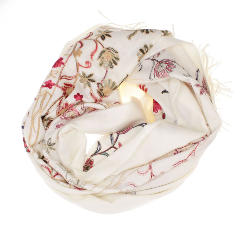 Fashion, accesorii si bijuterii - Femei - Accesorii femei - Esarfe si fulare femei - Esarfa dama, din lana, Buticcochet, 70x180 cm, model cu boderie, Alb - ES3486 - Infinity.ro