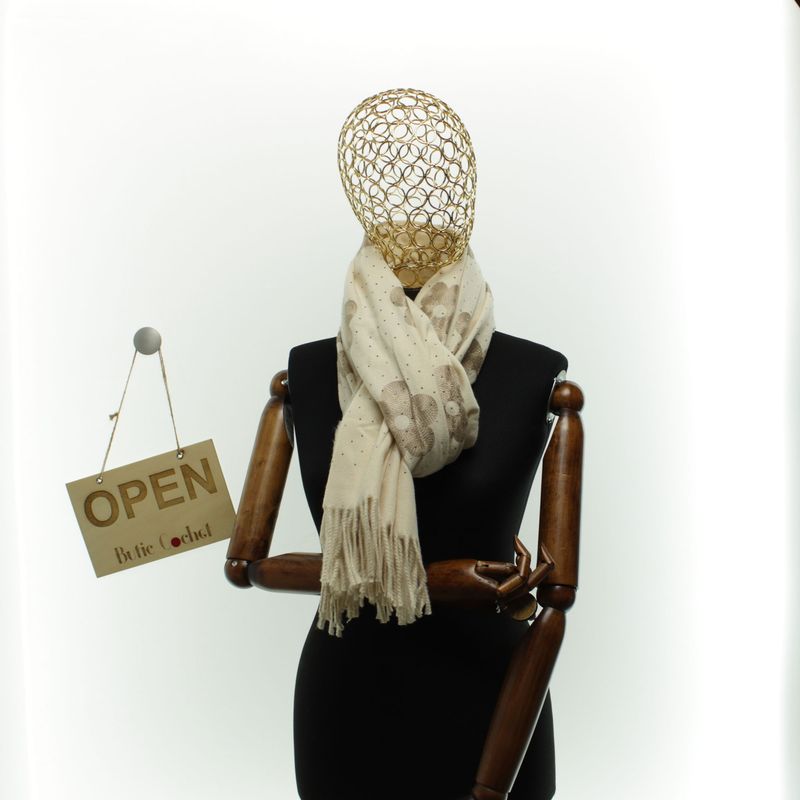 Fashion, accesorii si bijuterii - Femei - Accesorii femei - Esarfe si fulare femei - Esarfa dama, din lana, Buticcochet, 70x180 cm, model cu broderie si strasuri, Bej - ES3495 - Infinity.ro