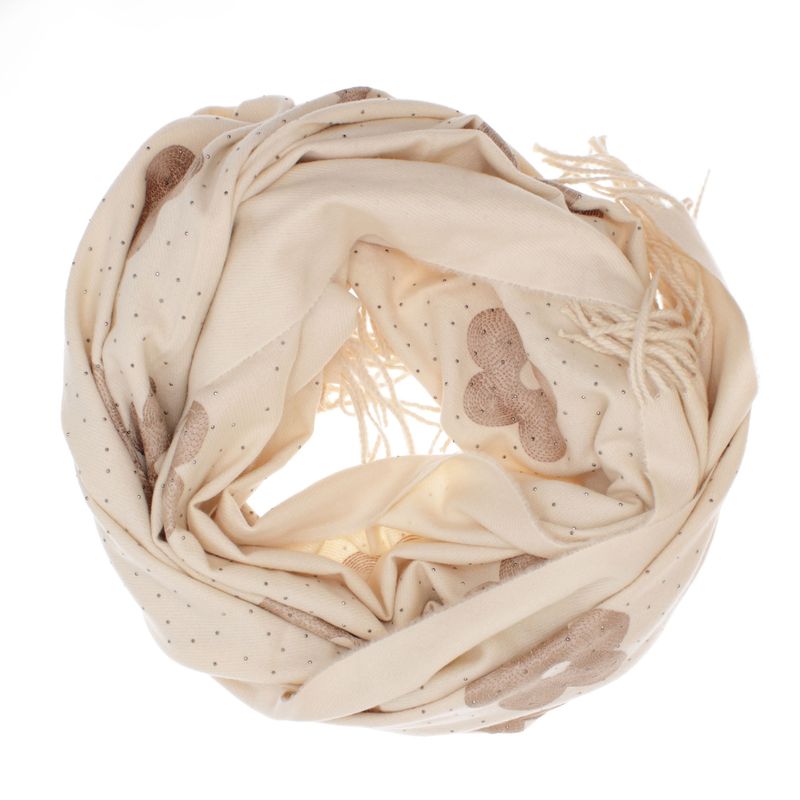 Fashion, accesorii si bijuterii - Femei - Accesorii femei - Esarfe si fulare femei - Esarfa dama, din lana, Buticcochet, 70x180 cm, model cu broderie si strasuri, Bej - ES3495 - Infinity.ro