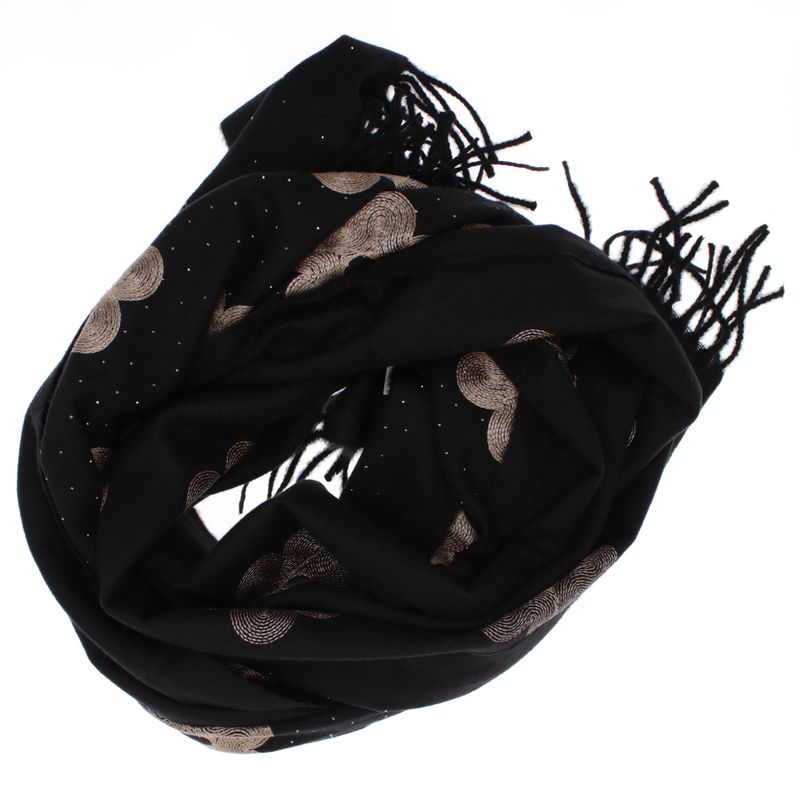Fashion, accesorii si bijuterii - Femei - Accesorii femei - Esarfe si fulare femei - Esarfa dama, din lana, Buticcochet, 70x180 cm, model cu broderie si strasuri, Negru - ES3494 - Infinity.ro