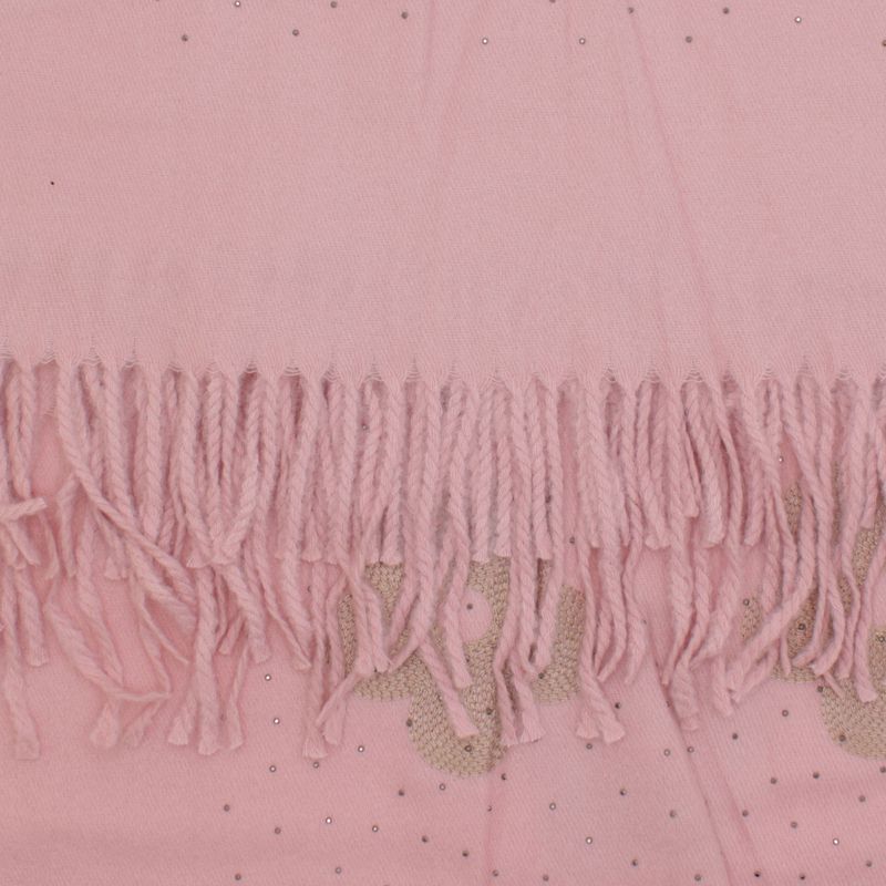 Fashion, accesorii si bijuterii - Femei - Accesorii femei - Esarfe si fulare femei - Esarfa dama, din lana, Buticcochet, 70x180 cm, model cu broderie si strasuri, Roz - ES3493 - Infinity.ro