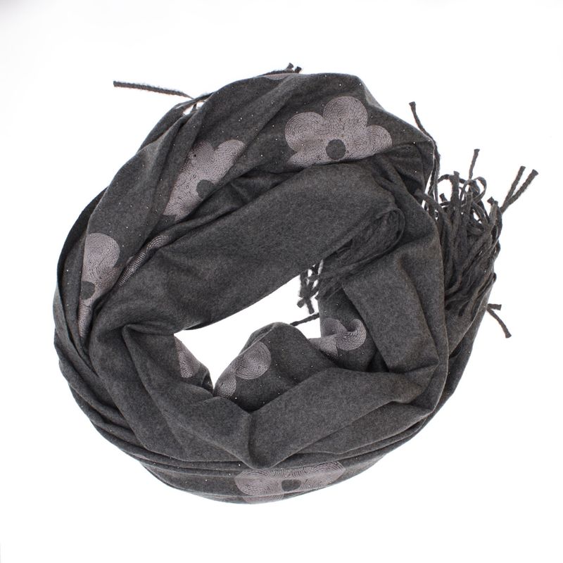 Fashion, accesorii si bijuterii - Femei - Accesorii femei - Esarfe si fulare femei - Esarfa dama, din lana, Buticcochet, 70x180 cm, model cu broderie si strasuri, Gri - ES3490 - Infinity.ro