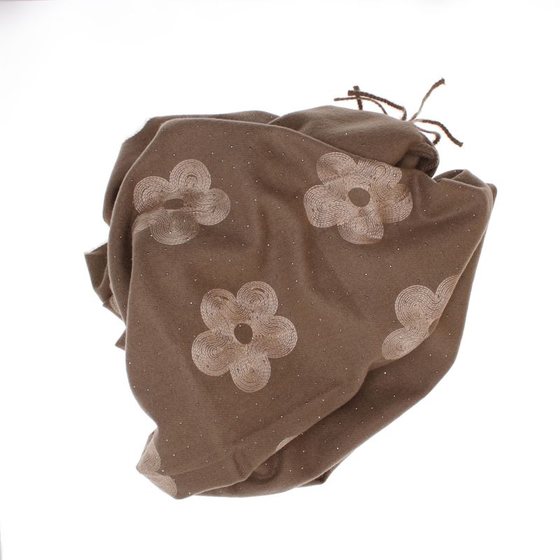 Fashion, accesorii si bijuterii - Femei - Accesorii femei - Esarfe si fulare femei - Esarfa dama, din lana, Buticcochet, 70x180 cm, model cu boderie si strasuri, Maro - ES3489 - Infinity.ro