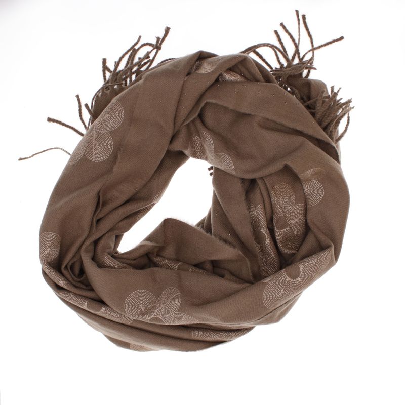 Fashion, accesorii si bijuterii - Femei - Accesorii femei - Esarfe si fulare femei - Esarfa dama, din lana, Buticcochet, 70x180 cm, model cu boderie si strasuri, Maro - ES3489 - Infinity.ro
