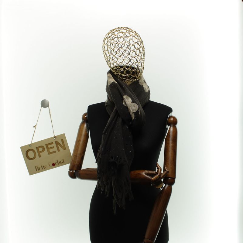 Fashion, accesorii si bijuterii - Femei - Accesorii femei - Esarfe si fulare femei - Esarfa dama, din lana, Buticcochet, 70x180 cm, model cu broderie si strasuri, Maro inchis - ES3497 - Infinity.ro