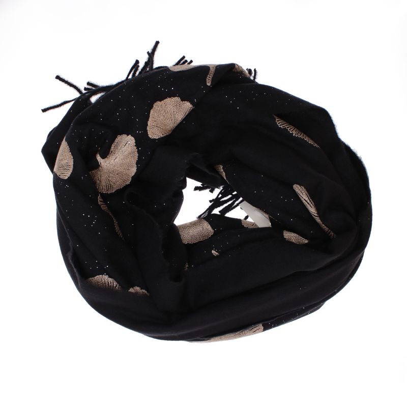 Fashion, accesorii si bijuterii - Femei - Accesorii femei - Esarfe si fulare femei - Esarfa dama, din lana, Buticcochet, 70x180 cm, model cu broderie si sclipici, Negru - ES3498 - Infinity.ro