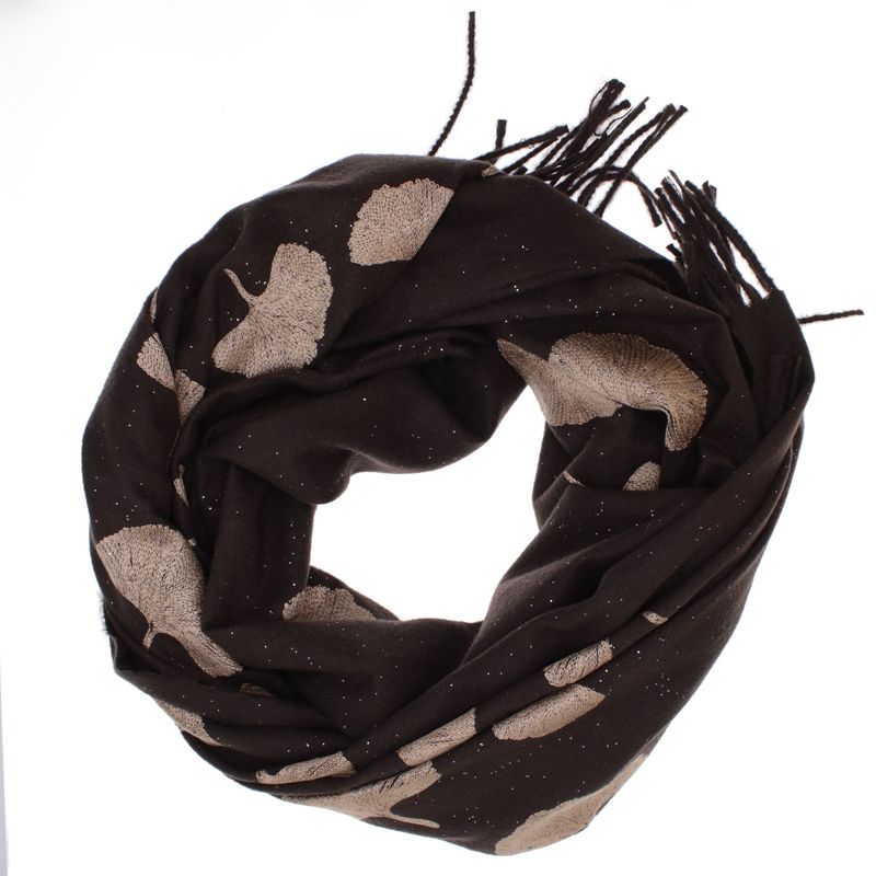 Fashion, accesorii si bijuterii - Femei - Accesorii femei - Esarfe si fulare femei - Esarfa dama, din lana, Buticcochet, 70x180 cm, model cu broderie si sclipici, Maro inchis - ES3500 - Infinity.ro