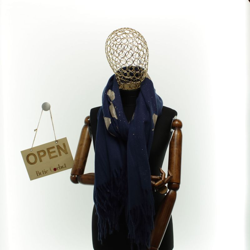 Fashion, accesorii si bijuterii - Femei - Accesorii femei - Esarfe si fulare femei - Esarfa dama, din lana, Buticcochet, 70x180 cm, model cu broderie si sclipici, Bleumarin - ES3502 - Infinity.ro