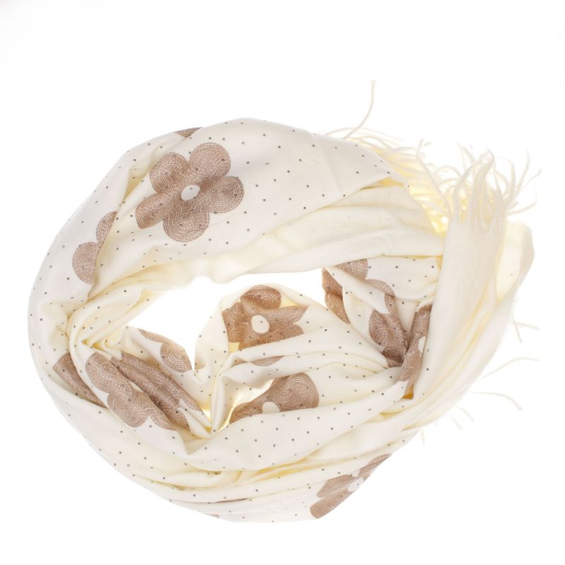 Fashion, accesorii si bijuterii - Femei - Accesorii femei - Esarfe si fulare femei - Esarfa dama, din lana, Buticcochet, 70x180 cm, model cu broderie si strasuri, Alb - ES3496 - Infinity.ro