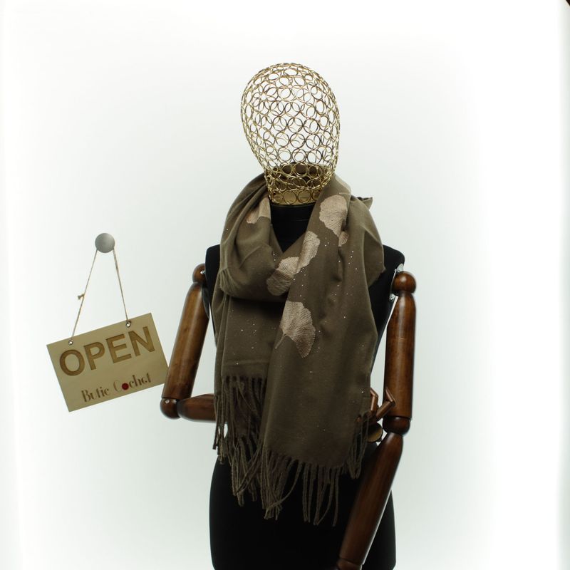 Fashion, accesorii si bijuterii - Femei - Accesorii femei - Esarfe si fulare femei - Esarfa dama, din lana, Buticcochet, 70x180 cm, model cu broderie si sclipici, Maro - ES3506 - Infinity.ro