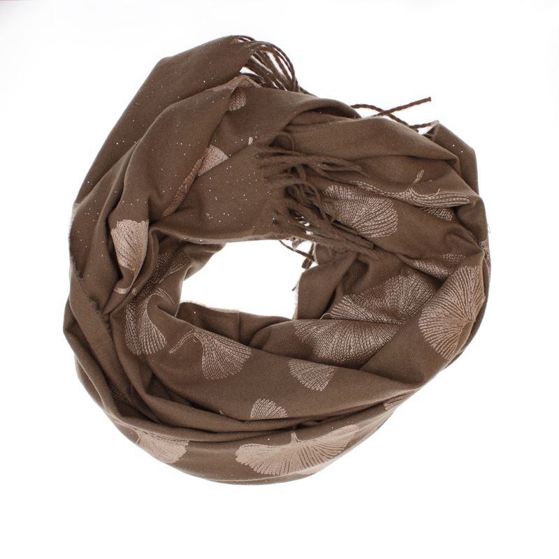 Fashion, accesorii si bijuterii - Femei - Accesorii femei - Esarfe si fulare femei - Esarfa dama, din lana, Buticcochet, 70x180 cm, model cu broderie si sclipici, Maro - ES3506 - Infinity.ro