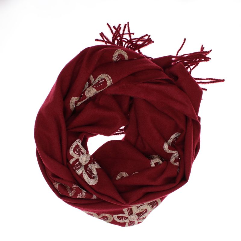 Fashion, accesorii si bijuterii - Femei - Accesorii femei - Esarfe si fulare femei - Esarfa dama, din lana, Buticcochet, 70x180 cm, model cu broderie si strasuri, Visiniu  - ES3508 - Infinity.ro