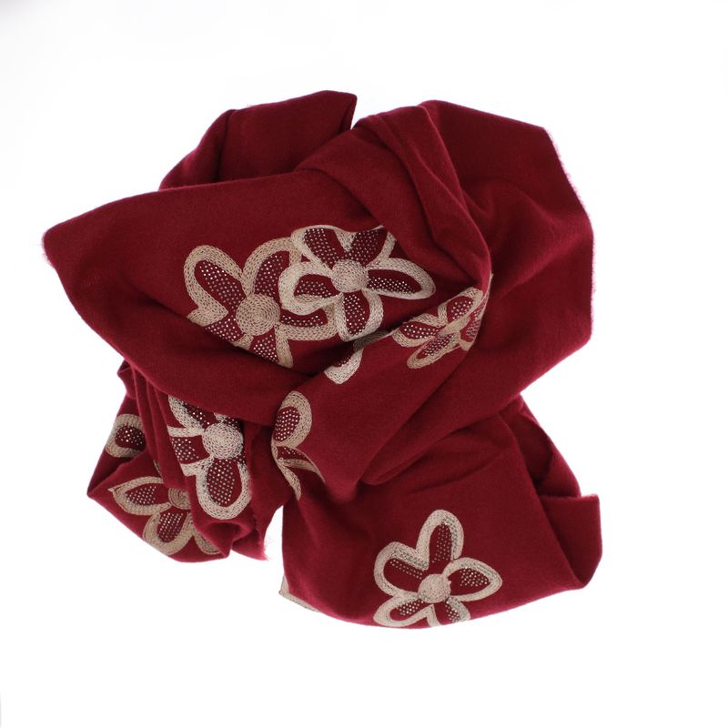 Fashion, accesorii si bijuterii - Femei - Accesorii femei - Esarfe si fulare femei - Esarfa dama, din lana, Buticcochet, 70x180 cm, model cu broderie si strasuri, Visiniu  - ES3508 - Infinity.ro