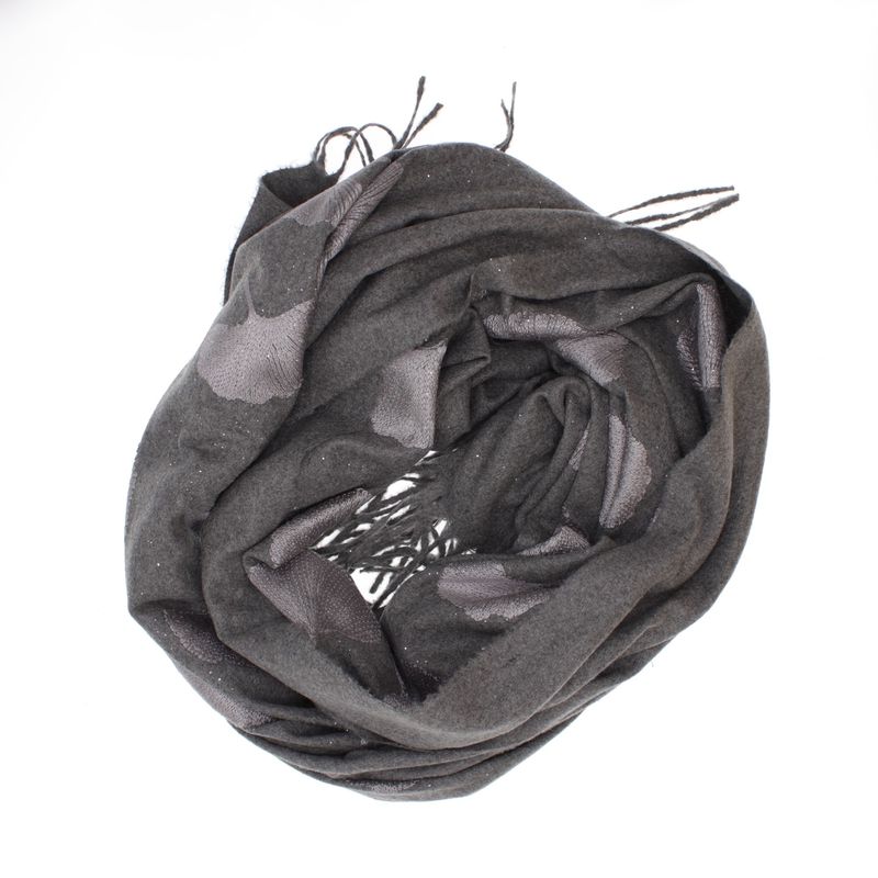 Fashion, accesorii si bijuterii - Femei - Accesorii femei - Esarfe si fulare femei - Esarfa dama, din lana, Buticcochet, 70x180 cm, model cu broderie si sclipici, Gri - ES3503 - Infinity.ro
