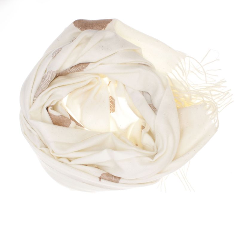 Fashion, accesorii si bijuterii - Femei - Accesorii femei - Esarfe si fulare femei - Esarfa dama, din lana, Buticcochet, 70x180 cm, model cu broderie si sclipici, Alb - ES3505 - Infinity.ro