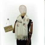 Fashion, accesorii si bijuterii - Femei - Accesorii femei - Esarfe si fulare femei - Esarfa dama, din lana, Buticcochet, 70x180 cm, model cu broderie si sclipici, Alb - ES3505 - Infinity.ro