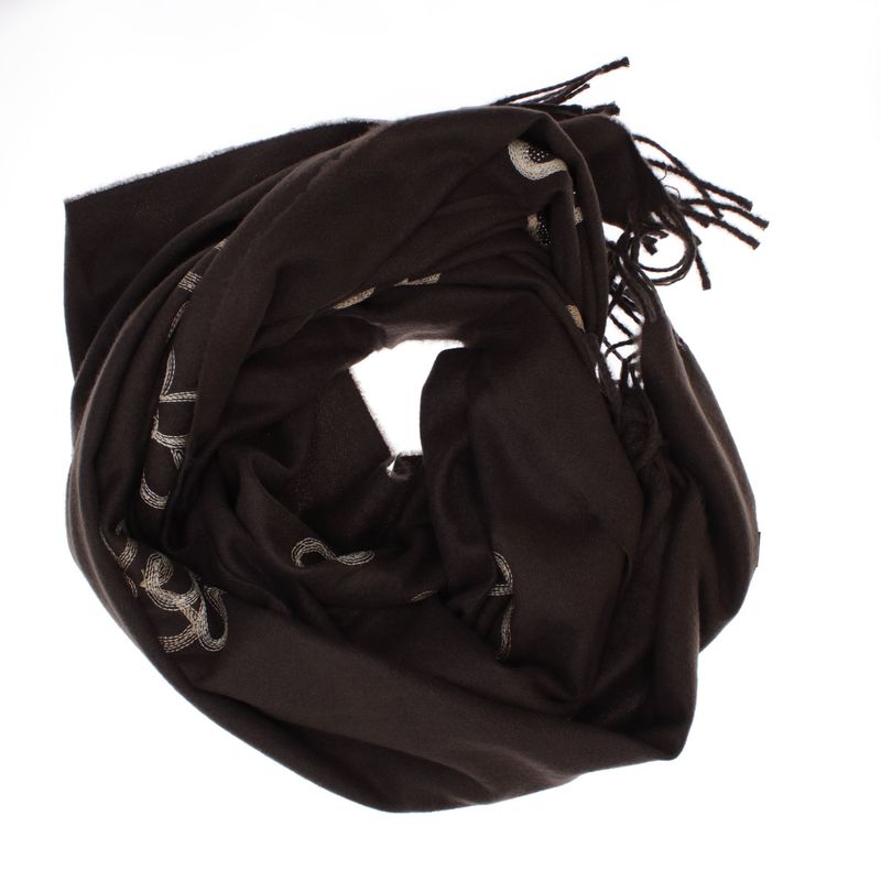 Fashion, accesorii si bijuterii - Femei - Accesorii femei - Esarfe si fulare femei - Esarfa dama, din lana, Buticcochet, 70x180 cm, model cu broderie si strasuri, Maro - ES3514 - Infinity.ro
