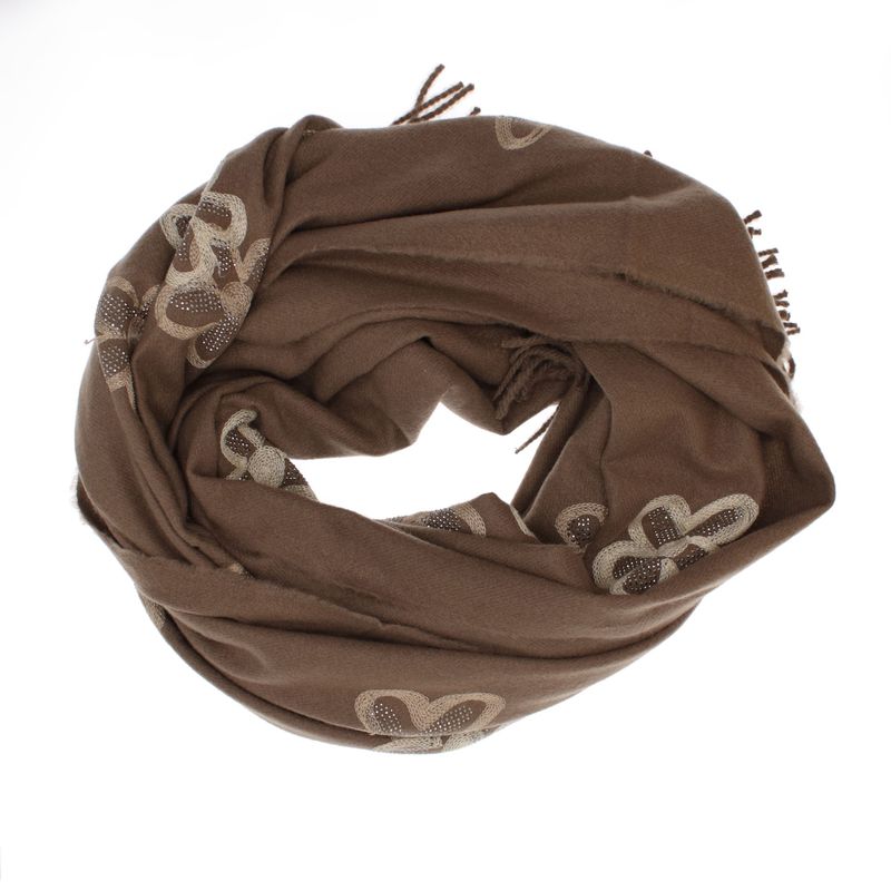 Fashion, accesorii si bijuterii - Femei - Accesorii femei - Esarfe si fulare femei - Esarfa dama, din lana, Buticcochet, 70x180 cm, model cu broderie si strasuri, Maro - ES3510 - Infinity.ro