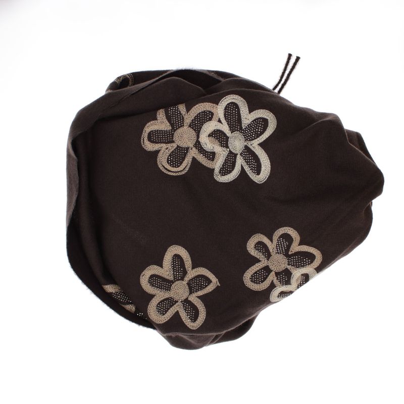 Fashion, accesorii si bijuterii - Femei - Accesorii femei - Esarfe si fulare femei - Esarfa dama, din lana, Buticcochet, 70x180 cm, model cu broderie si strasuri, Maro - ES3514 - Infinity.ro