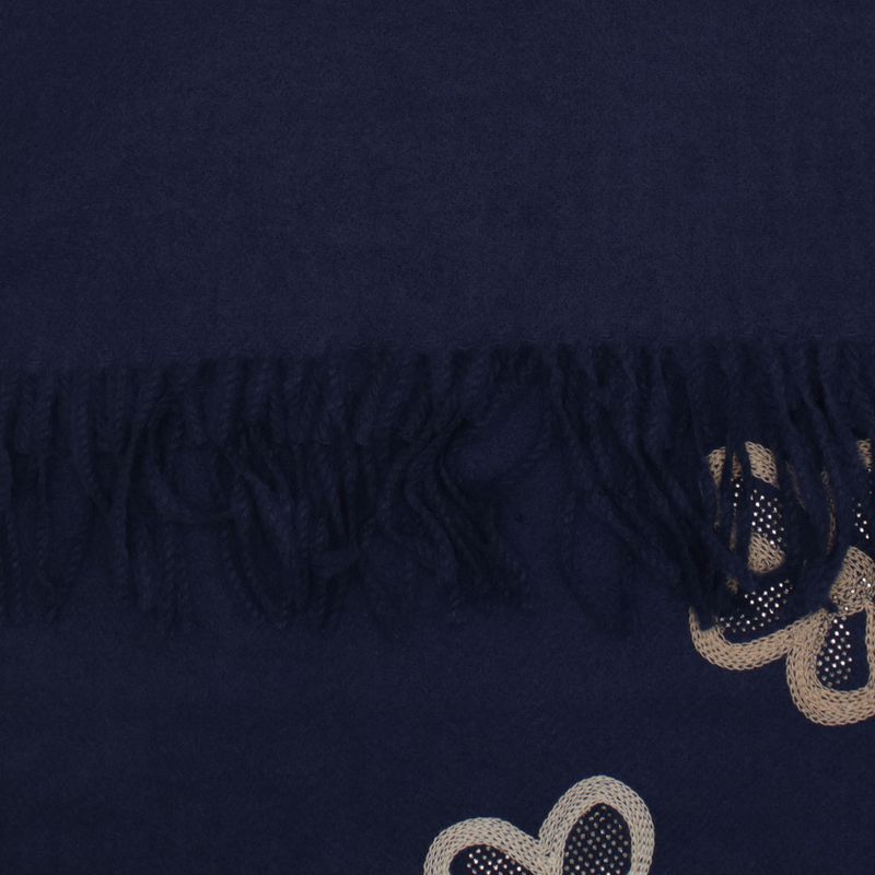 Fashion, accesorii si bijuterii - Femei - Accesorii femei - Esarfe si fulare femei - Esarfa dama, din lana, Buticcochet, 70x180 cm, model cu broderie si strasuri, Bleumarin - ES3509 - Infinity.ro