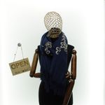 Fashion, accesorii si bijuterii - Femei - Accesorii femei - Esarfe si fulare femei - Esarfa dama, din lana, Buticcochet, 70x180 cm, model cu broderie si strasuri, Bleumarin - ES3509 - Infinity.ro
