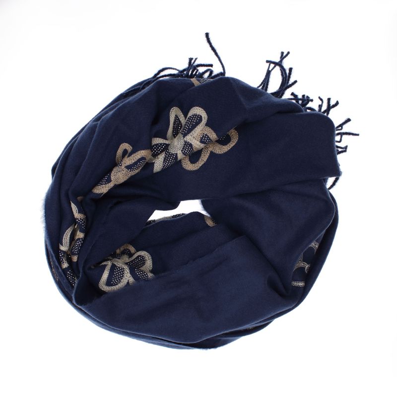 Fashion, accesorii si bijuterii - Femei - Accesorii femei - Esarfe si fulare femei - Esarfa dama, din lana, Buticcochet, 70x180 cm, model cu broderie si strasuri, Bleumarin - ES3509 - Infinity.ro