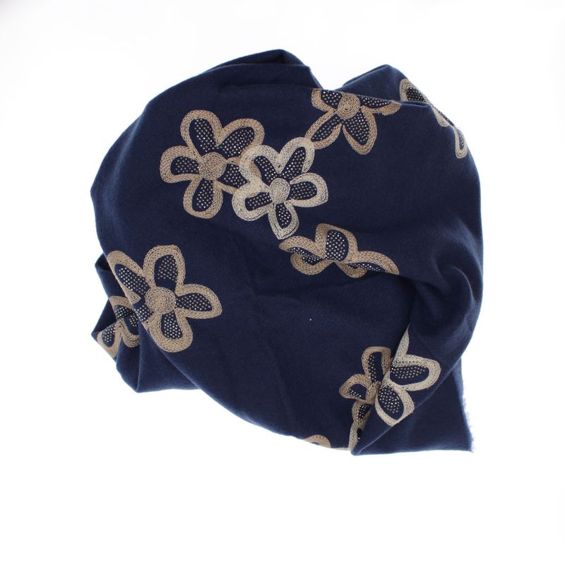 Fashion, accesorii si bijuterii - Femei - Accesorii femei - Esarfe si fulare femei - Esarfa dama, din lana, Buticcochet, 70x180 cm, model cu broderie si strasuri, Bleumarin - ES3509 - Infinity.ro