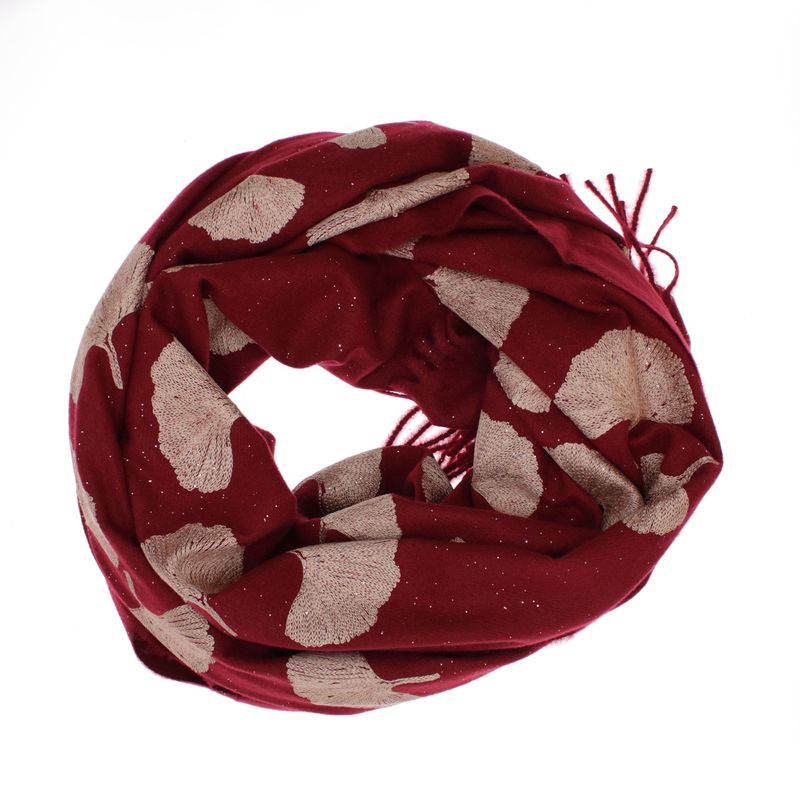 Fashion, accesorii si bijuterii - Femei - Accesorii femei - Esarfe si fulare femei - Esarfa dama, din lana, Buticcochet, 70x180 cm, model cu broderie si sclipici, Visiniu - ES3504 - Infinity.ro