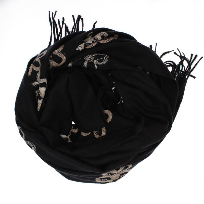 Fashion, accesorii si bijuterii - Femei - Accesorii femei - Esarfe si fulare femei - Esarfa dama, din lana, Buticcochet, 70x180 cm, model cu broderie si strasuri, Negru - ES3515 - Infinity.ro
